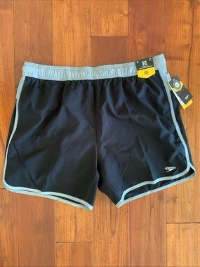 Speedo Swim Trunk Size XL NEW Men's Eco 4-Way Comfort Stretch Black Gray UPF 50+